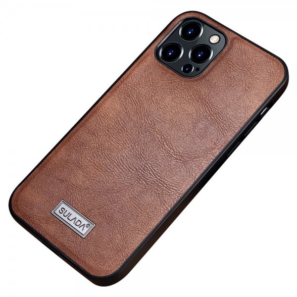 Sulada iPhone 14 Pro Max Cover Lædertekstur Brun