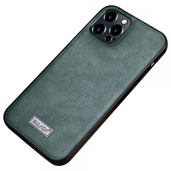 Sulada iPhone 14 Pro Max Cover Lædertekstur Grøn