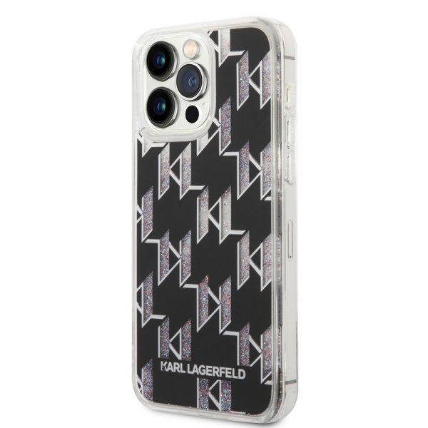 Karl Lagerfeld iPhone 14 Pro Max Cover Liquid Glitter Monogram Sort