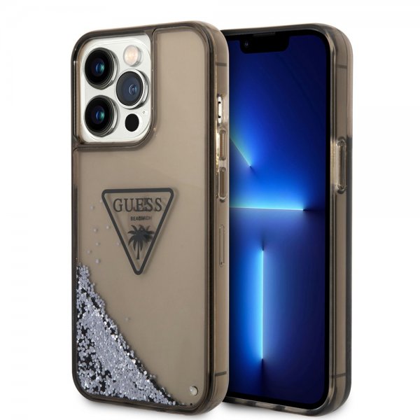Guess iPhone 14 Pro Max Cover Liquid Glitter Gennemsigtig Sort