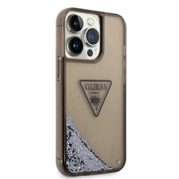 Guess iPhone 14 Pro Max Cover Liquid Glitter Gennemsigtig Sort