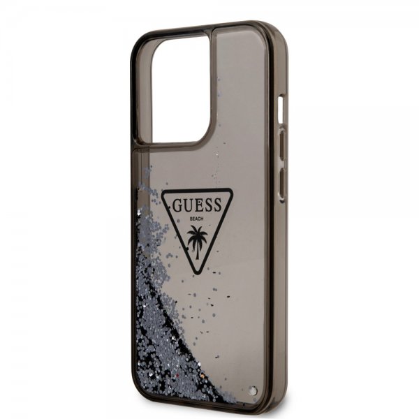 Guess iPhone 14 Pro Max Cover Liquid Glitter Gennemsigtig Sort