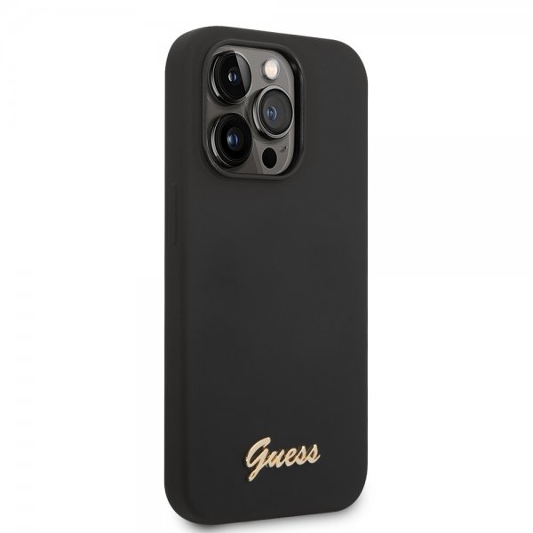 Guess iPhone 14 Pro Max Cover Liquid Silicone Metal Logo Sort