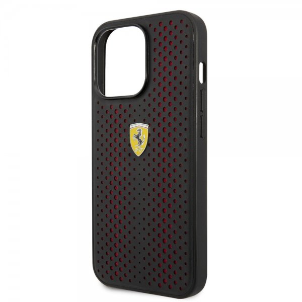 Ferrari iPhone 14 Pro Max Cover Logo Perforeret Sort Rød