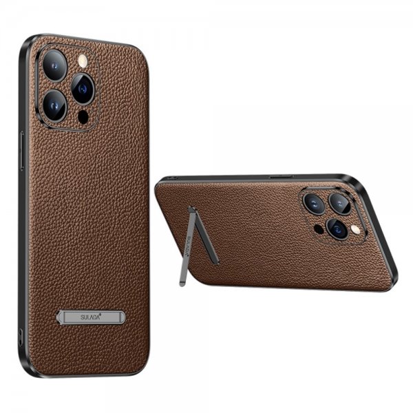 Sulada iPhone 14 Pro Max Cover med Stativ Brun