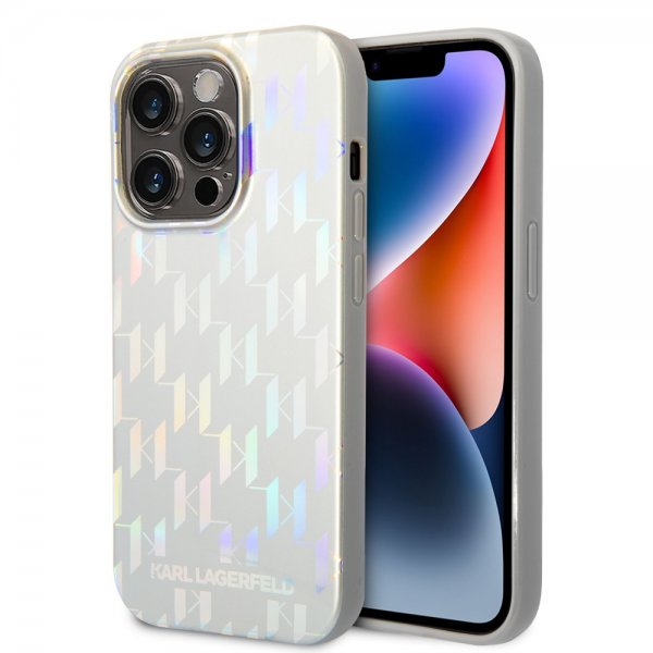 Karl Lagerfeld iPhone 14 Pro Max Cover Monogram Iridescent Silver