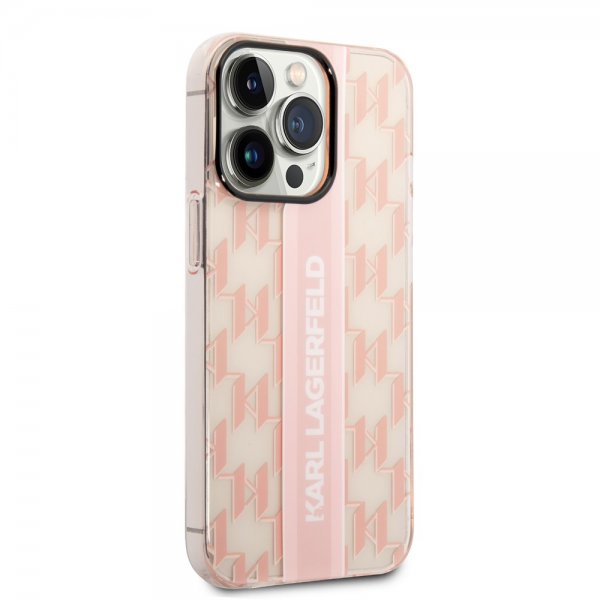 Karl Lagerfeld iPhone 14 Pro Max Cover Monogram Vertical Stripe Pink