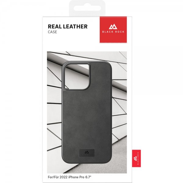 Black Rock iPhone 14 Pro Max Cover Real Leather Case Sort