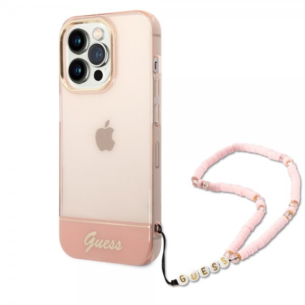 Guess iPhone 14 Pro Max Cover Translucent med strop Rosa