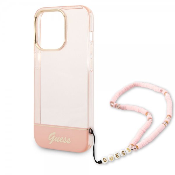 Guess iPhone 14 Pro Max Cover Translucent med strop Rosa