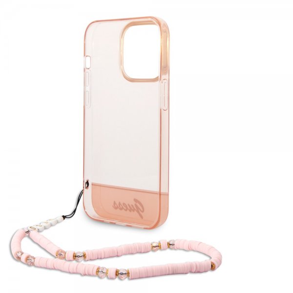 Guess iPhone 14 Pro Max Cover Translucent med strop Rosa