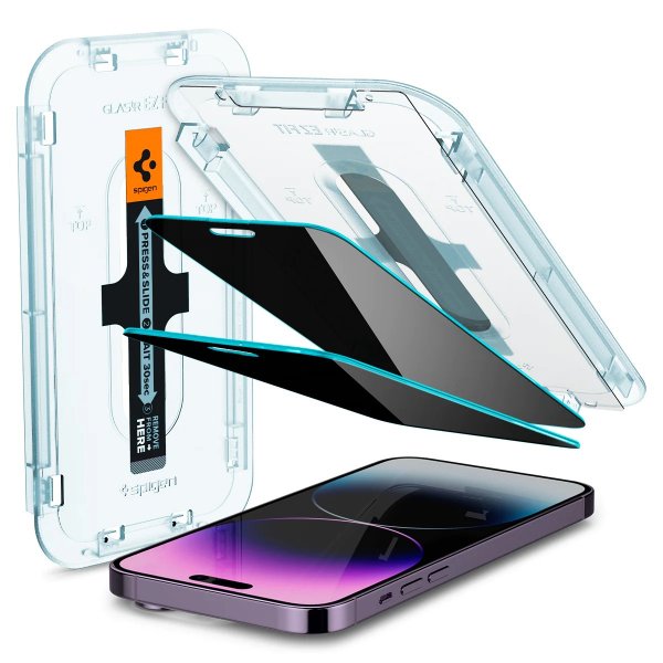 Spigen iPhone 14 Pro Max Skærmbeskyttelse GLAS.tR EZ Fit Privacy 2-pak