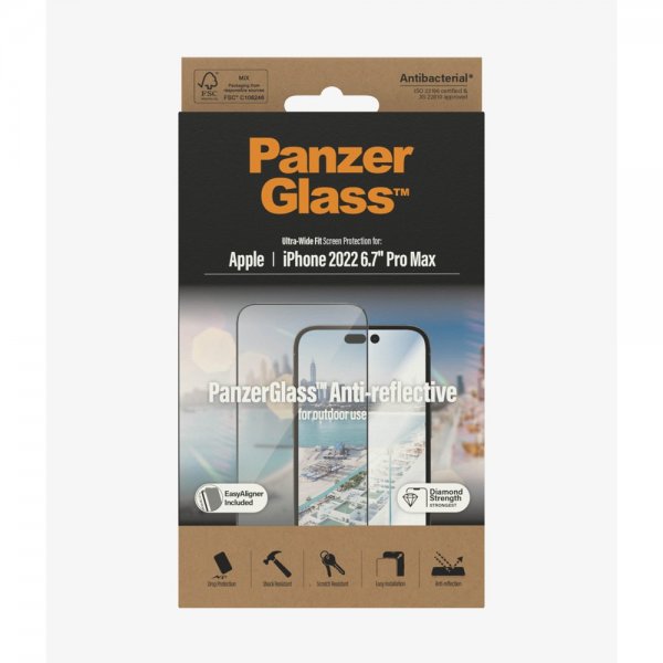 PanzerGlass iPhone 14 Pro Max Skærmbeskyttelse Ultra-Wide Fit Anti-refleks EasyAligner