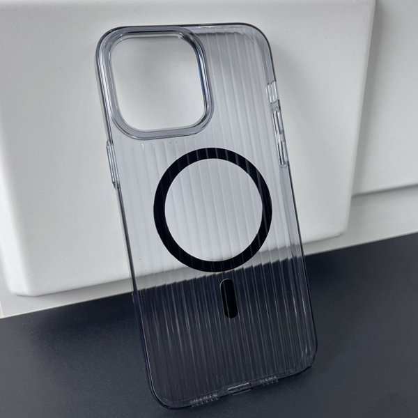 iPhone 14 Pro Cover Bølget MagSafe Transparent Sort