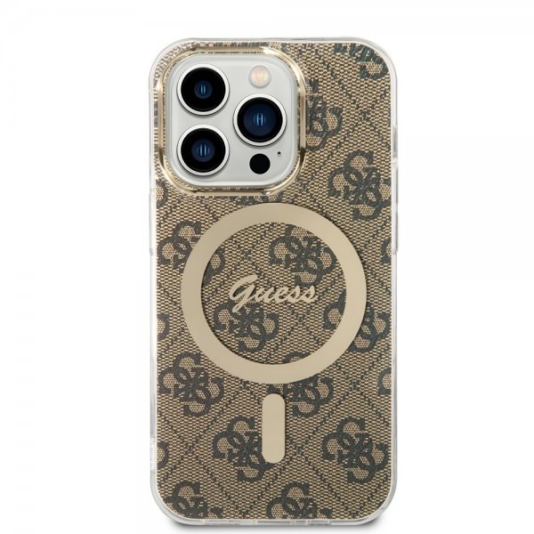 Guess iPhone 14 Pro Cover 4G Pattern MagSafe Brun
