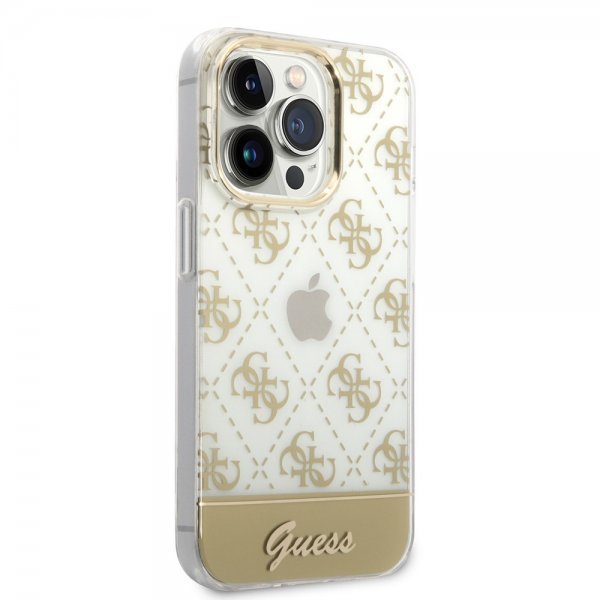 Guess iPhone 14 Pro Cover Bottom Stripe Script Logo Guld