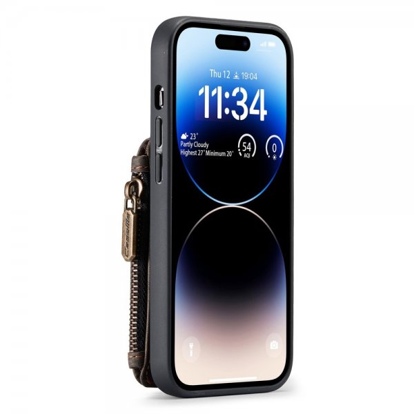 CaseMe iPhone 14 Pro Cover C20 Kreditkortpladser Lynlås Brun