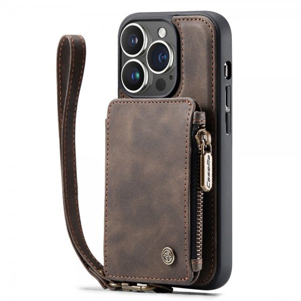 CaseMe iPhone 14 Pro Cover C20 Kreditkortpladser Lynlås Brun