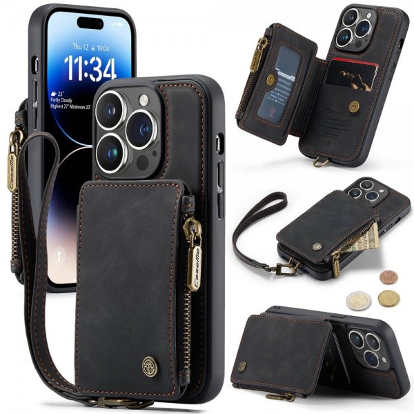 CaseMe iPhone 14 Pro Cover C20 Kortlomme Lynlås Sort