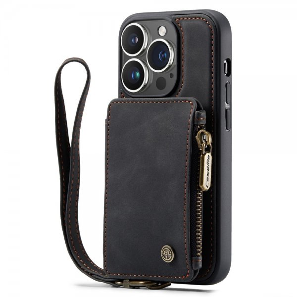CaseMe iPhone 14 Pro Cover C20 Kortlomme Lynlås Sort