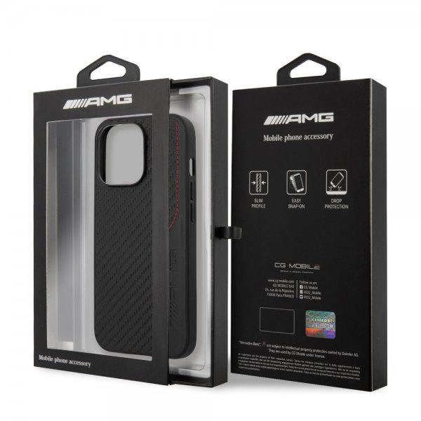 AMG iPhone 14 Pro Cover Carbon Effect Stamped Logo Sort