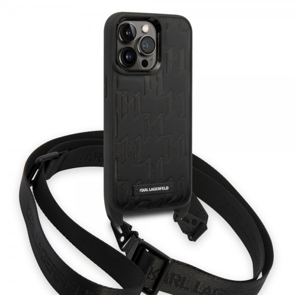 Karl Lagerfeld iPhone 14 Pro Skal Crossbody Strap Sort