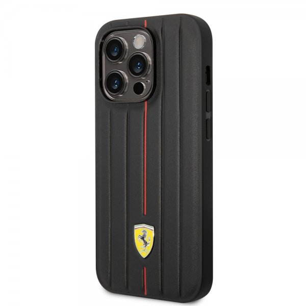 Ferrari iPhone 14 Pro Cover Embossed Stripes Rød