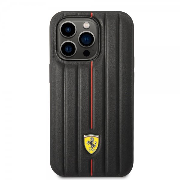 Ferrari iPhone 14 Pro Cover Embossed Stripes Rød