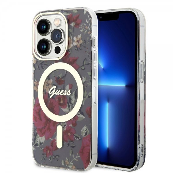 Guess iPhone 14 Pro Cover Flower MagSafe Khaki