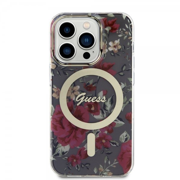 Guess iPhone 14 Pro Cover Flower MagSafe Khaki