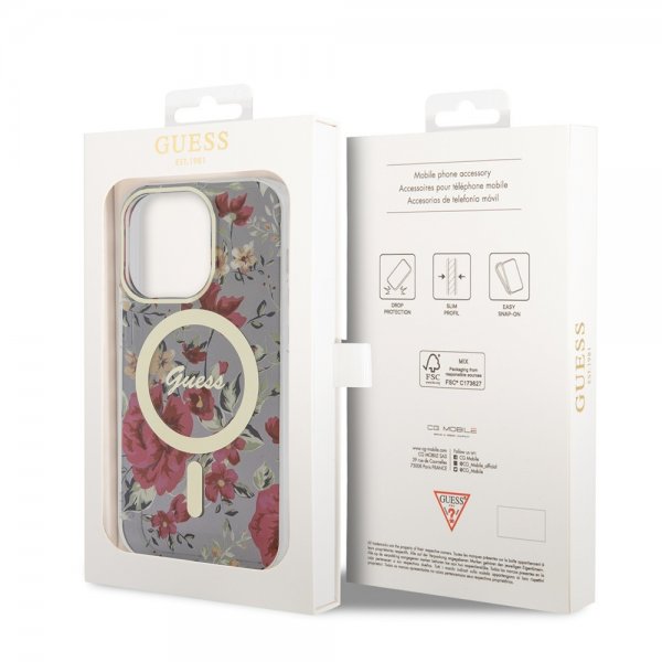 Guess iPhone 14 Pro Cover Flower MagSafe Khaki