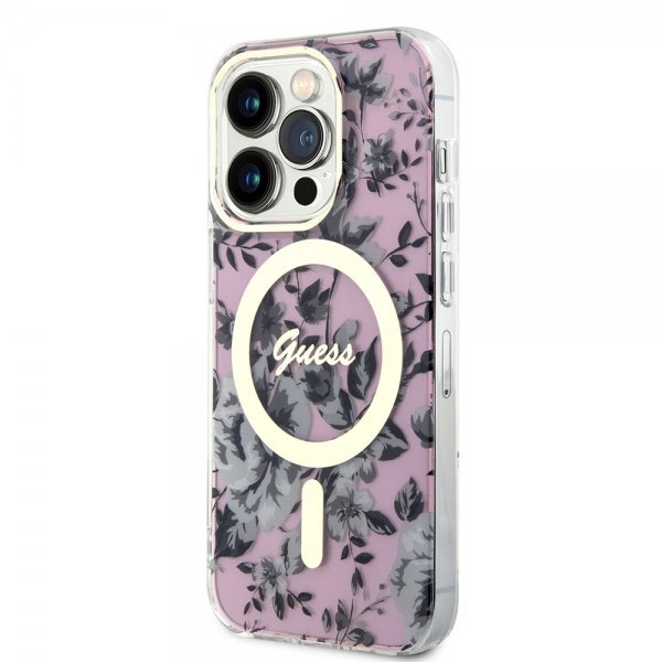 Guess iPhone 14 Pro Cover Flower MagSafe Rosa