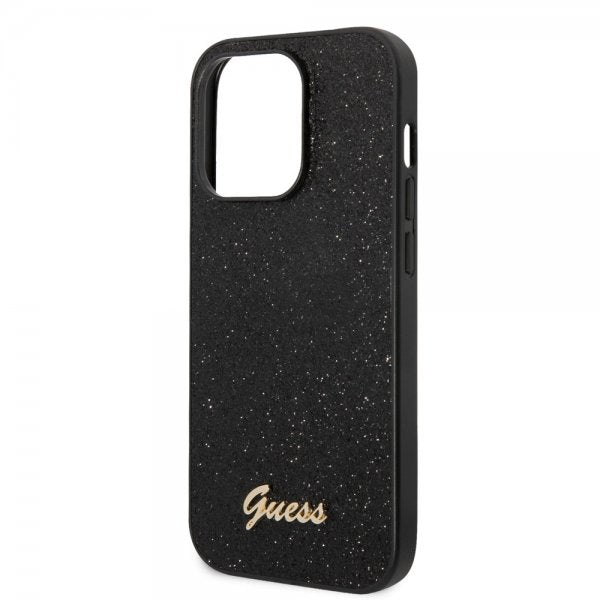 Guess iPhone 14 Pro Cover Glitter Flakes Metal Logo Sort