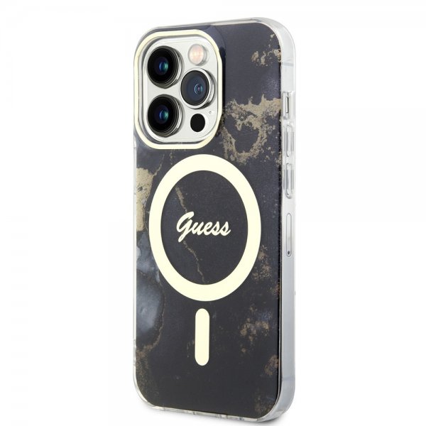Guess iPhone 14 Pro Cover Golden Marble MagSafe Sort