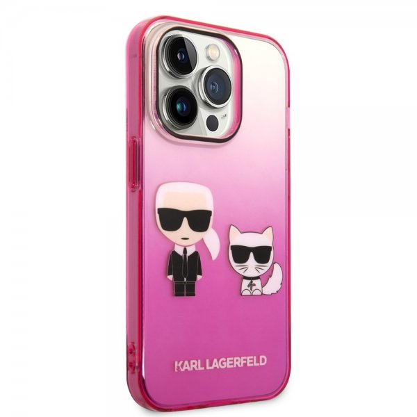 Karl Lagerfeld iPhone 14 Pro Cover Karl & Choupette Gradient Lyserød