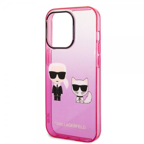 Karl Lagerfeld iPhone 14 Pro Cover Karl & Choupette Gradient Lyserød
