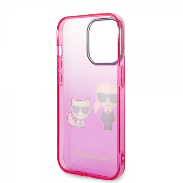 Karl Lagerfeld iPhone 14 Pro Cover Karl & Choupette Gradient Lyserød