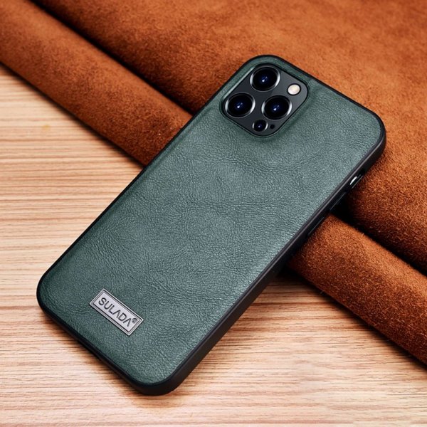 Sulada iPhone 14 Pro Cover Lædertekstur Grøn