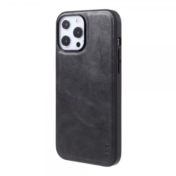 X-Level iPhone 14 Pro Cover Lædertekstur Sort
