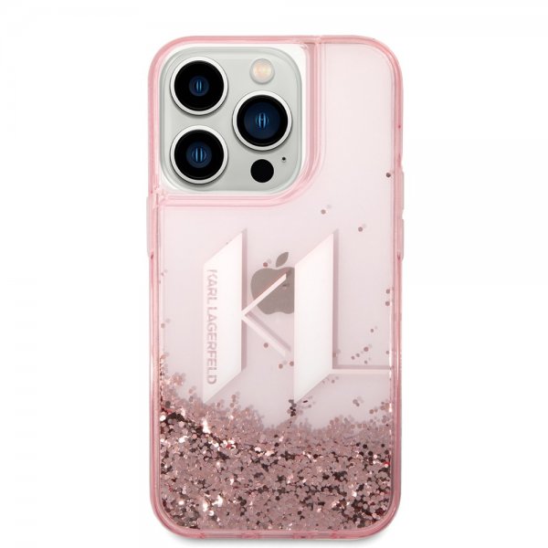 Karl Lagerfeld iPhone 14 Pro Cover Liquid Glitter Big Logo Rosa