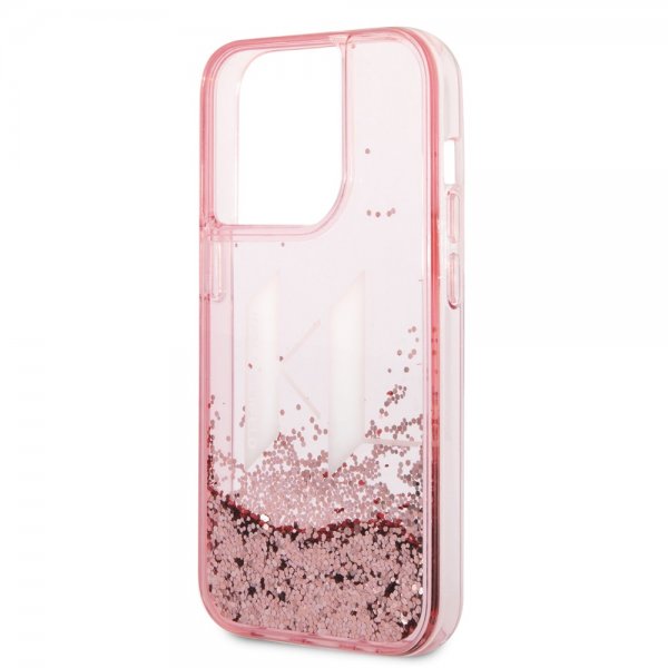 Karl Lagerfeld iPhone 14 Pro Cover Liquid Glitter Big Logo Rosa