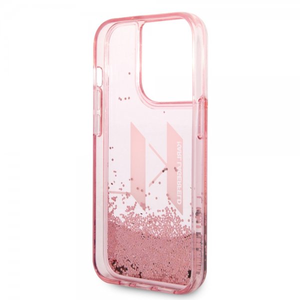 Karl Lagerfeld iPhone 14 Pro Cover Liquid Glitter Big Logo Rosa