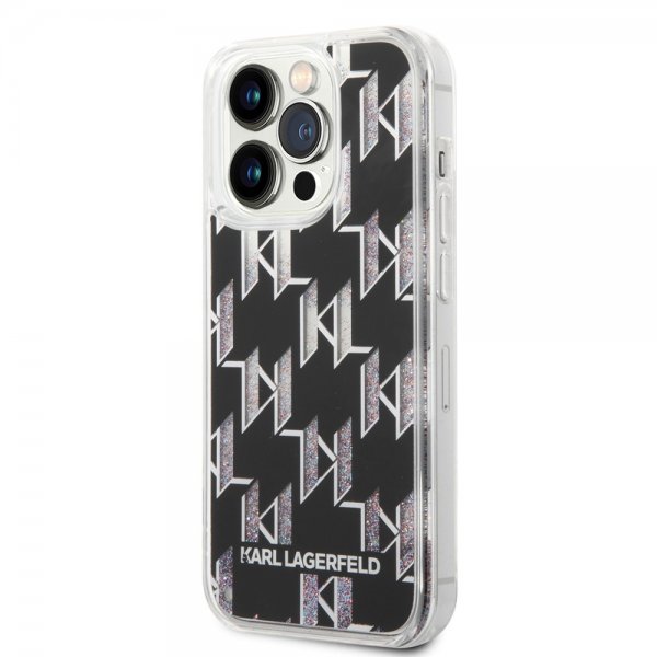 Karl Lagerfeld iPhone 14 Pro Cover Liquid Glitter Monogram Sort