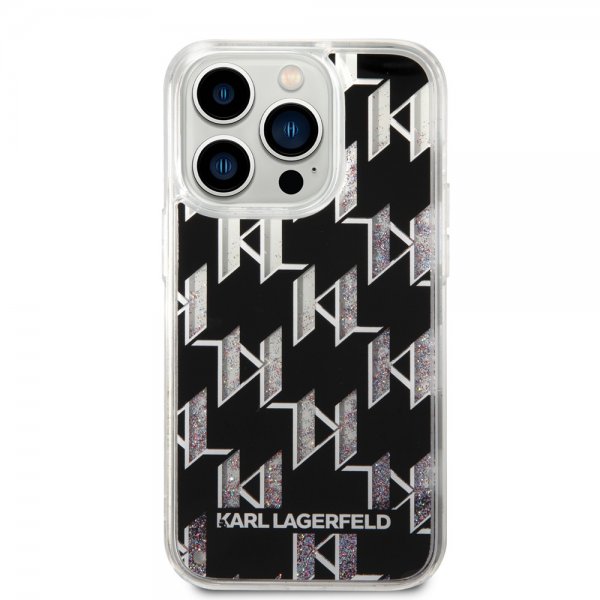 Karl Lagerfeld iPhone 14 Pro Cover Liquid Glitter Monogram Sort