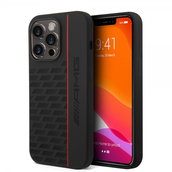 AMG iPhone 14 Pro Cover Liquid Silikone Carbon Mønster Sort