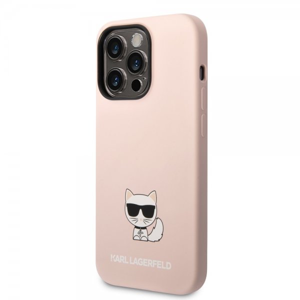 Karl Lagerfeld iPhone 14 Pro Cover Liquid Silicone Choupette Rosa