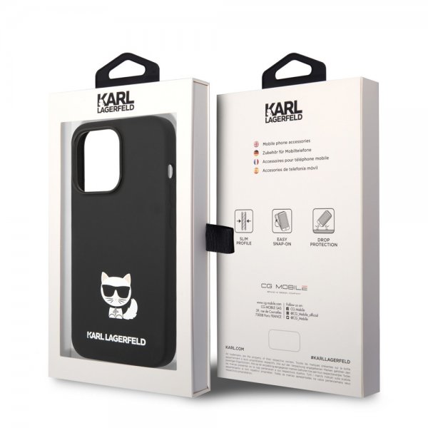Karl Lagerfeld iPhone 14 Pro Cover Liquid Silicone Choupette Sort