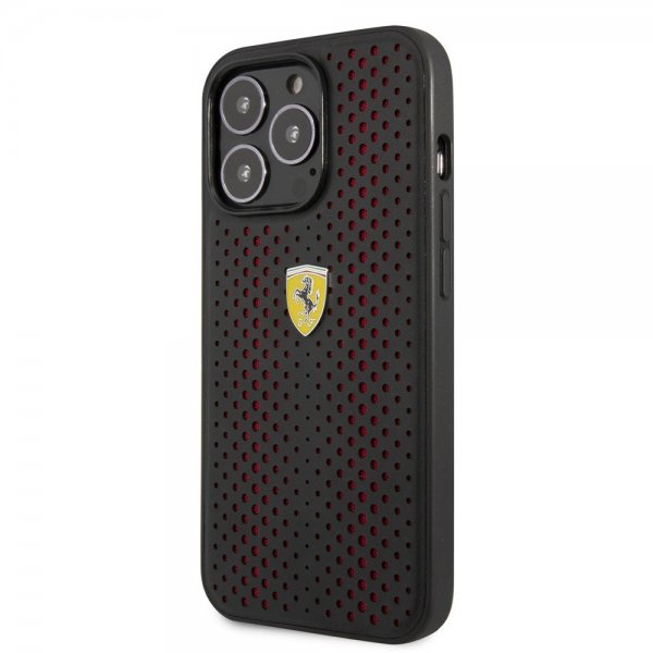 Ferrari iPhone 14 Pro Cover Logo Perforeret Rød