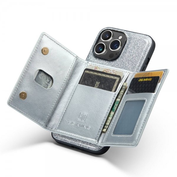 Dg.Ming iPhone 14 Pro Cover M3 Series Aftagelig Kortholder Sølv