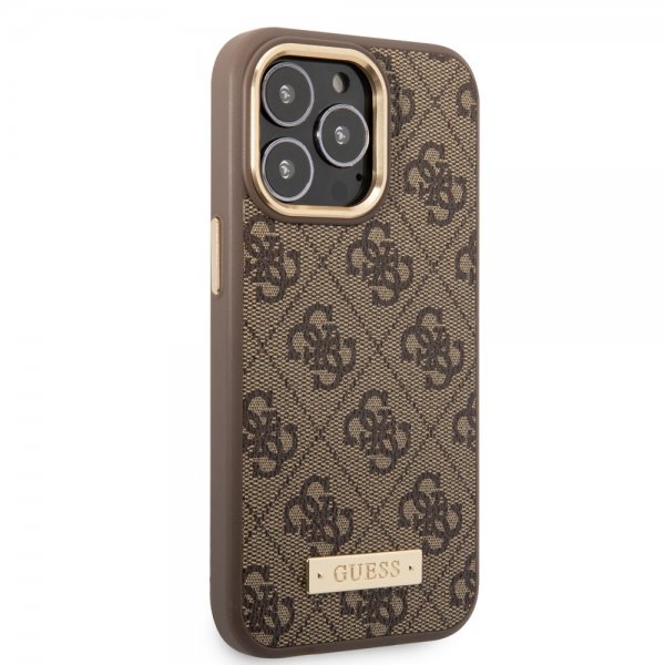 Guess iPhone 14 Pro Cover Metal Plate Logo MagSafe Brun